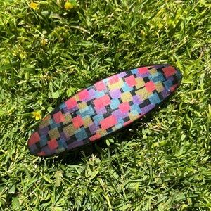 Vintage Geometric Hair Clip Barrette France Metallic Elongated Oval 4.5” GUC